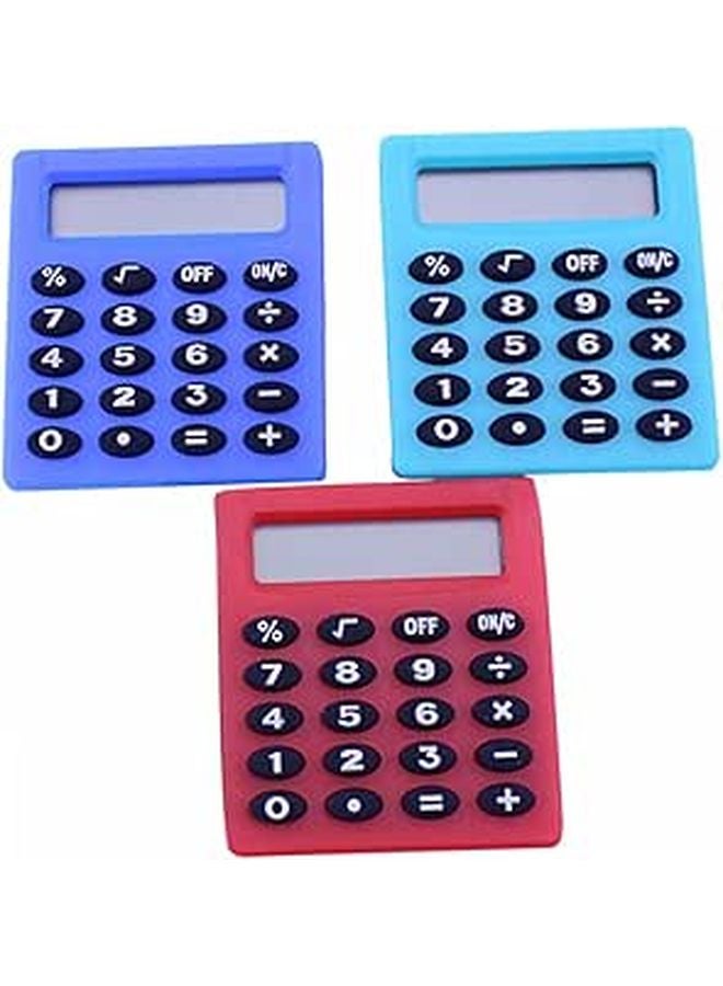 Mini Calculator 3 Pack Portable Student Office School Lightweight Pink Blue Purple - Image 1