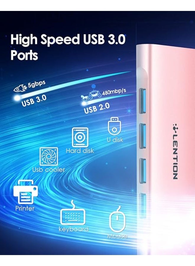 LENTION USB C Hub with 4 USB 3.0 Ports and Type C Charging Compatible 2025-2016 MacBook Pro 13/14/15/16, New Mac Air, Surface Book 3/Go, Chromebook, More, Stable Driver Adapter (CB-C31, Rose Gold) - Image 4