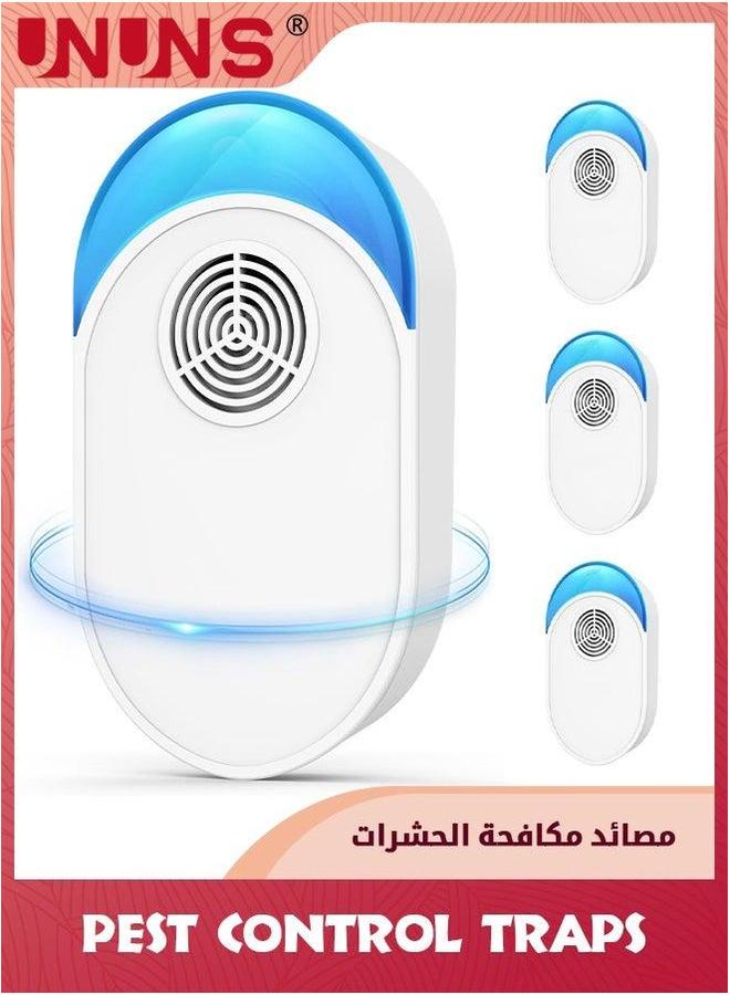 UNUNS طارد الحشرات بالموجات فوق الصوتية المطور، 4 عبوات طارد للبعوض داخلي، للجرذان، والصراصير، والفئران، والحشرات، والعناكب، تحكم إلكتروني موصل للمنزل، والمرآب، والمخزن، والفندق - Image 1