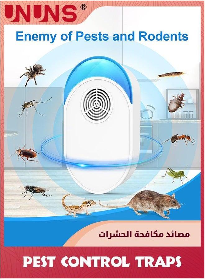 UNUNS طارد الحشرات بالموجات فوق الصوتية المطور، 4 عبوات طارد للبعوض داخلي، للجرذان، والصراصير، والفئران، والحشرات، والعناكب، تحكم إلكتروني موصل للمنزل، والمرآب، والمخزن، والفندق - Image 2