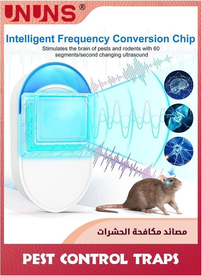 UNUNS طارد الحشرات بالموجات فوق الصوتية المطور، 4 عبوات طارد للبعوض داخلي، للجرذان، والصراصير، والفئران، والحشرات، والعناكب، تحكم إلكتروني موصل للمنزل، والمرآب، والمخزن، والفندق - Image 3