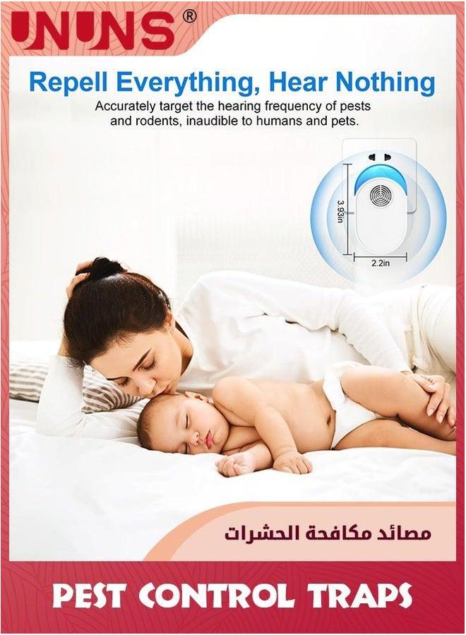 UNUNS طارد الحشرات بالموجات فوق الصوتية المطور، 4 عبوات طارد للبعوض داخلي، للجرذان، والصراصير، والفئران، والحشرات، والعناكب، تحكم إلكتروني موصل للمنزل، والمرآب، والمخزن، والفندق - Image 4