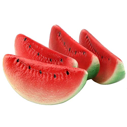 Woration 4 PCS Artificial Fake Watermelon Slice Fruit Faux Lifelike Plastic Red Watermelons for Home Fruit Bowls Kitchen Decor & Accessories - Image 1