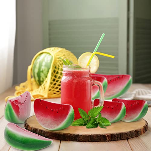 Woration 4 PCS Artificial Fake Watermelon Slice Fruit Faux Lifelike Plastic Red Watermelons for Home Fruit Bowls Kitchen Decor & Accessories - Image 3