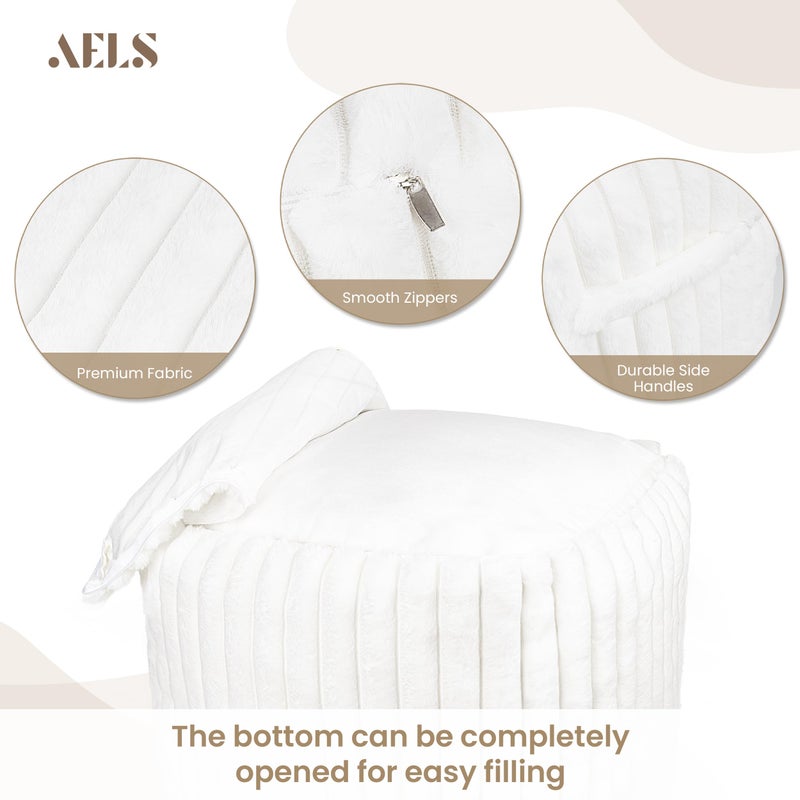 AELS Unstuffed Modern Pouf Cover for Living Room, Mid Century Modern Storage Bean Bag Cubes, Creamy White Faux Fur Plush Sripe Square Ottoman Pouf Foot Rest Footstool, 18"x18"x18", Cover ONLY - Image 4