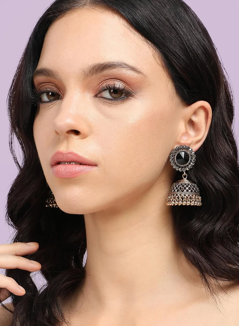 سوهي أقراط متدلية من حجر الكريستال Jhumka - ذهبي