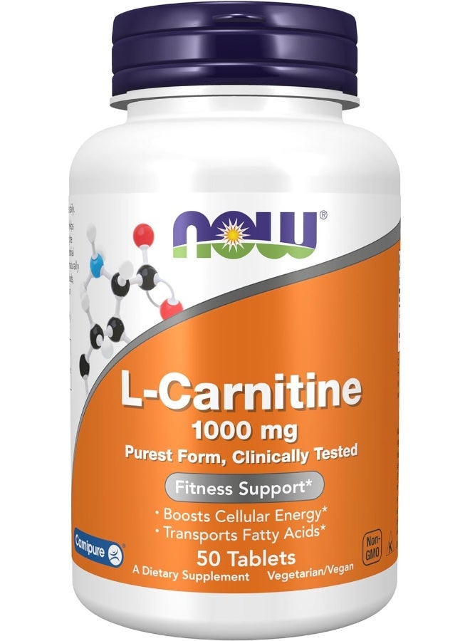 NOW Supplements, L-Carnitine 1,000 mg, Purest Form, Amino Acid, Fitness Support*, 50 Tablets - Image 1