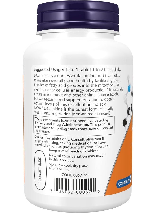 NOW Supplements, L-Carnitine 1,000 mg, Purest Form, Amino Acid, Fitness Support*, 50 Tablets - Image 3