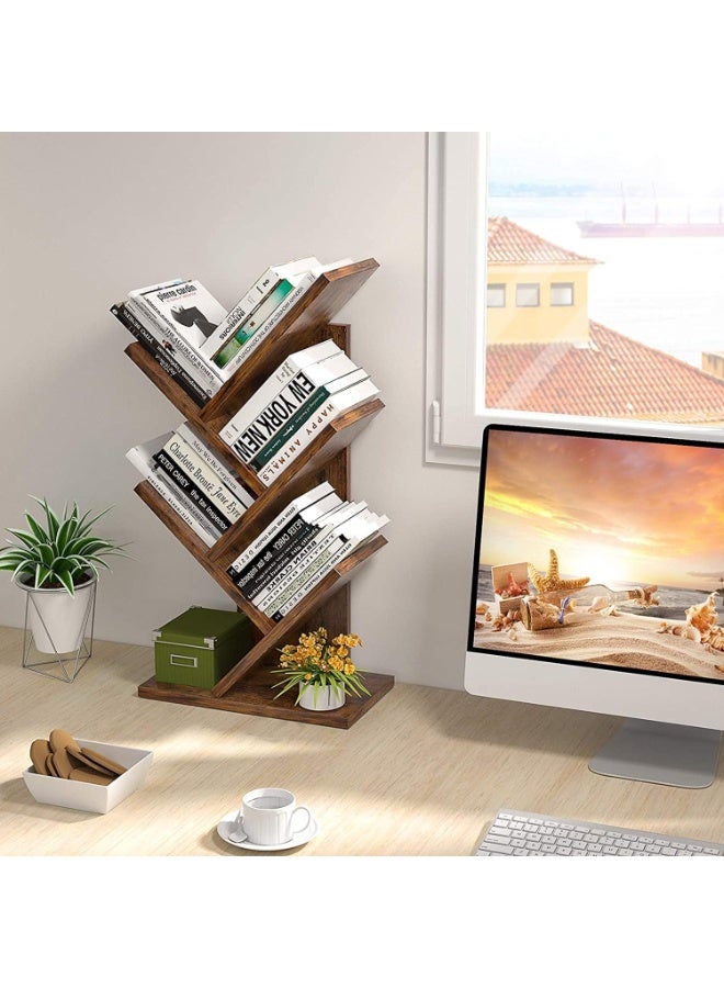 جاد وودز مكتبة خشبية صغيرة بشكل شجرة من جاد وودز – من خشب MDF عالي الجودة – رفوف عرض للكتب والديكور – تصميم مودرن بني - Image 3
