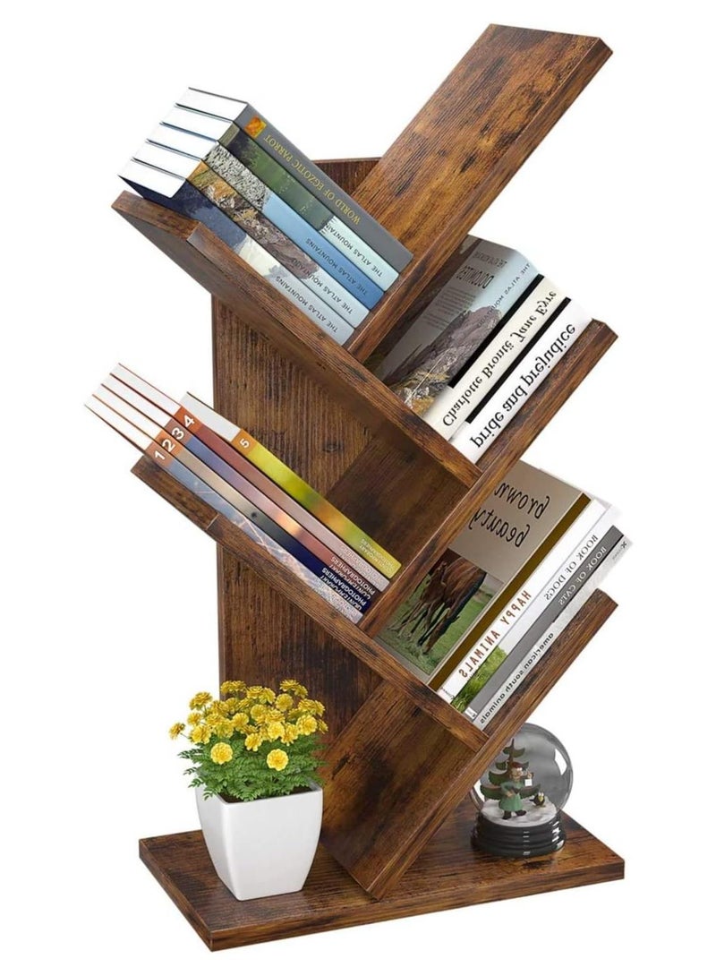 جاد وودز مكتبة خشبية صغيرة بشكل شجرة من جاد وودز – من خشب MDF عالي الجودة – رفوف عرض للكتب والديكور – تصميم مودرن بني - Image 1