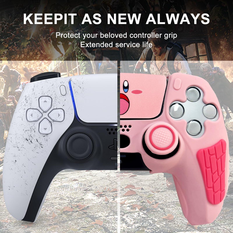 HLRAO Pink Anti Slip PS5 Controller Skin Set,Soft Protective Controller Cover Case for PlayStation 5/Slim/Pro Control with Touch Pad Stickers and 2 Thumb Grip Caps - Image 5