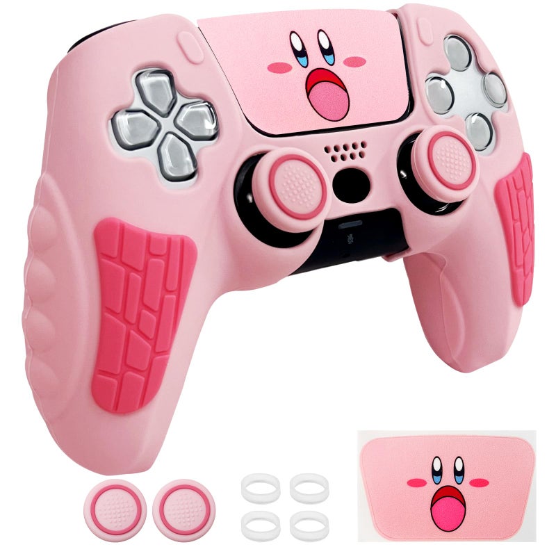 HLRAO Pink Anti Slip PS5 Controller Skin Set,Soft Protective Controller Cover Case for PlayStation 5/Slim/Pro Control with Touch Pad Stickers and 2 Thumb Grip Caps - Image 1