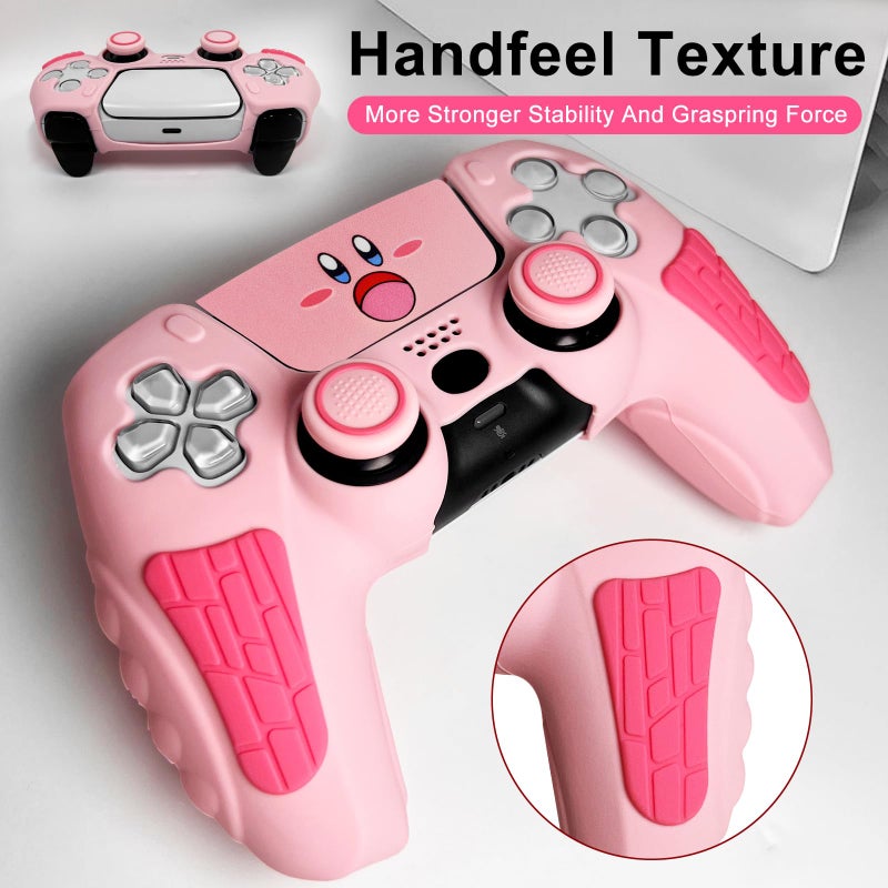 HLRAO Pink Anti Slip PS5 Controller Skin Set,Soft Protective Controller Cover Case for PlayStation 5/Slim/Pro Control with Touch Pad Stickers and 2 Thumb Grip Caps - Image 4