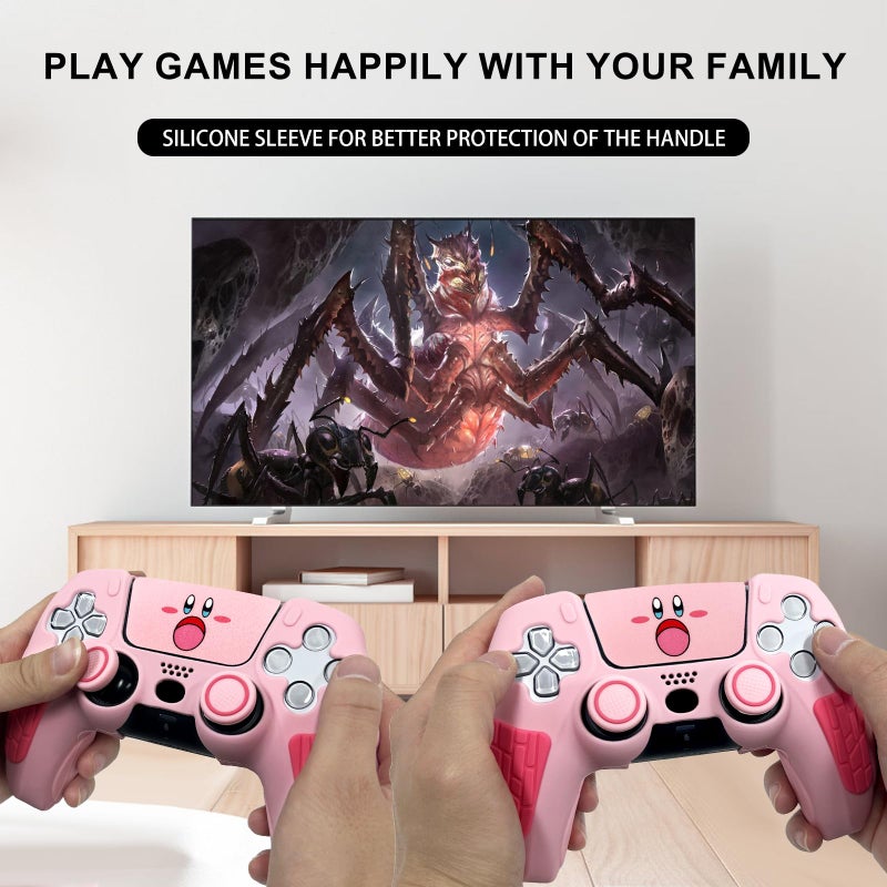 HLRAO Pink Anti Slip PS5 Controller Skin Set,Soft Protective Controller Cover Case for PlayStation 5/Slim/Pro Control with Touch Pad Stickers and 2 Thumb Grip Caps - Image 2