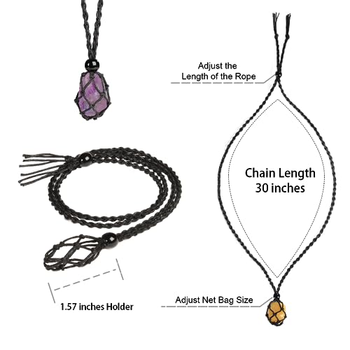 Anjiucc Natural Raw Gemstone Crystal Pendant Necklace Stone Holder Necklace Cord Hand-Woven Necklace with Adjustable Length for Women Men（3 PCS Rose Quartz+ Citrine+ Green Fluorite） - Image 2