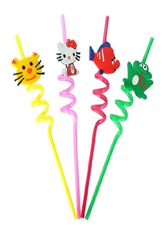 LAGET® Reusable Curly Straws 4 PCS | Twist Plastic Drinking Straws for Smoothies, Milkshakes & Frozen Drinks | Kids Party Decor (Random Colour & Design) - Image 1