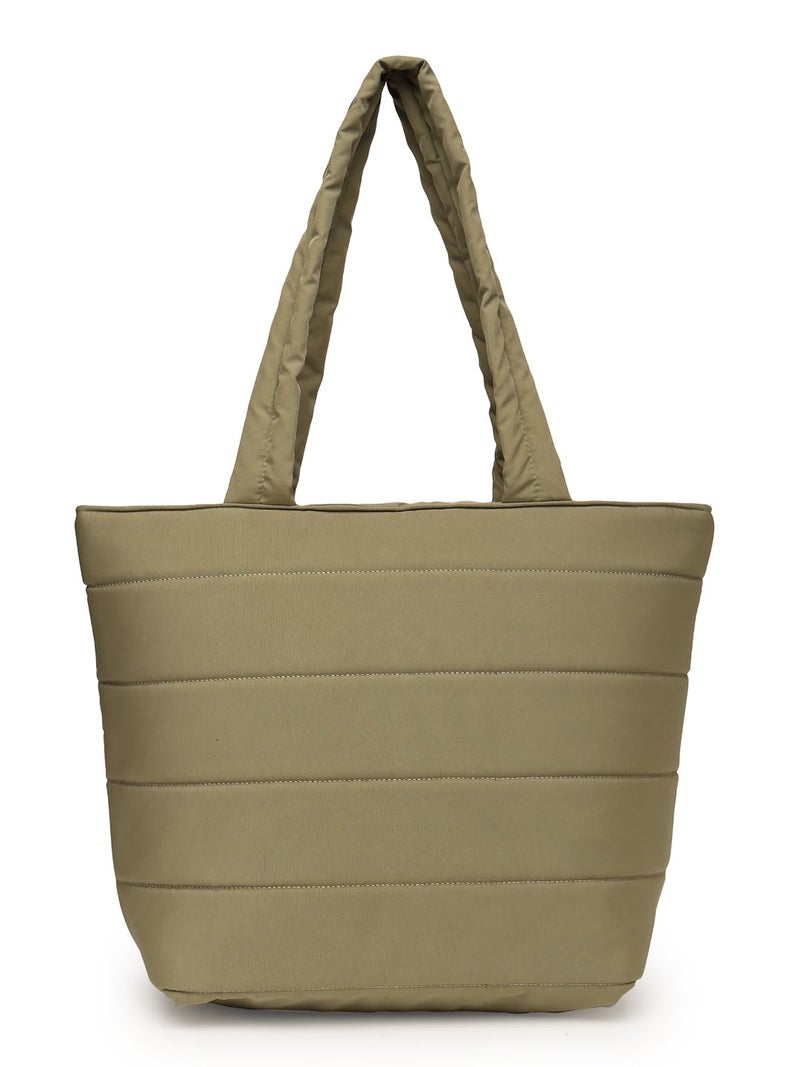 Anekaant Uno Olive Green Polyester Striped Quilted Handheld Bag - Image 1