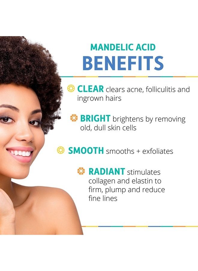 Almond Clear سيروم تنظيف الوجه والجسم، المستوى 1 - لعلاج حب الشباب، التهاب الجريبات الشعرية، شيخوخة البشرة، الشعر الناشئ، البقع الداكنة - الوجه، الصدر، المؤخرة، الظهر، الفخذين، الذراعين - حمض الماندليك - 1 أونصة سائلة - Image 2