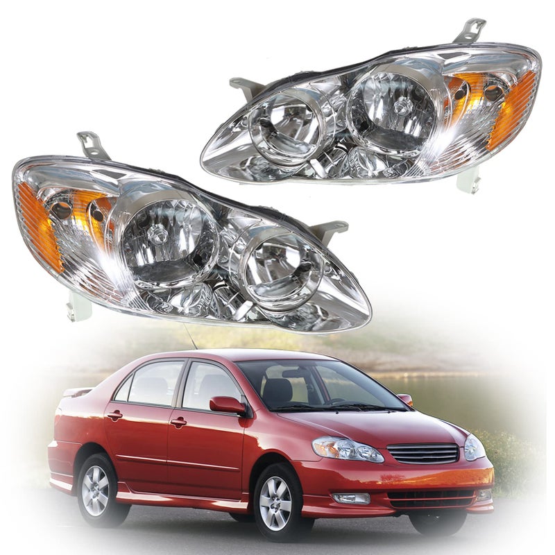 ANTUKO Headlight Assembly White Housing Amber Left Right Replacement for 20032008 Corolla Clear 8115002360 8111002370