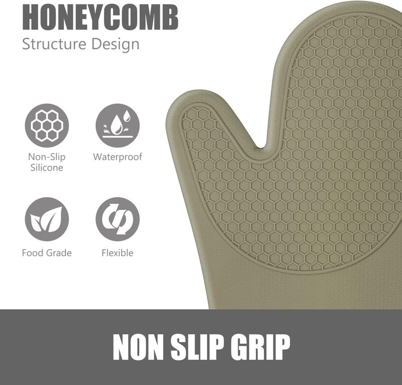 Rorecay 6pcs Oven Mitts and Pot Holders Sets Heat Resistant 500 Degrees, Extra Long Silicone Oven Gloves Non-Slip Potholders Hot Pads for Kitchen Baking Cooking, Quilted Liner, Martini Olive - Image 3