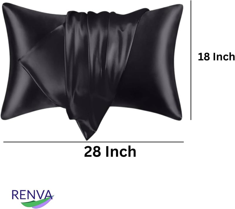 RENVA Satin Pillowcases for Hair and Skin Standard Size 18 x 28 Inch Soft Pillowcases Breathable Cooling for Sleeping Pack of 2 - Image 2