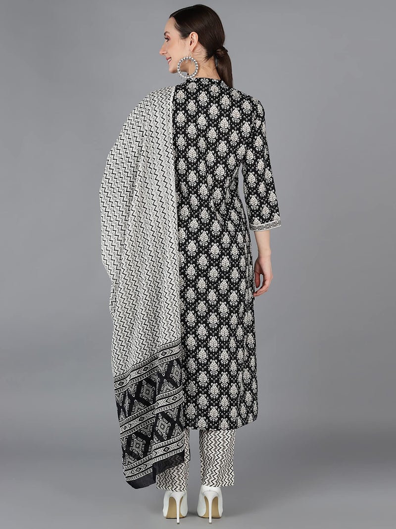 Vaamsi Women's Abstract Printed Kurta Trousers With Dupatta (VKSKD1673_XS_Black) - Image 4