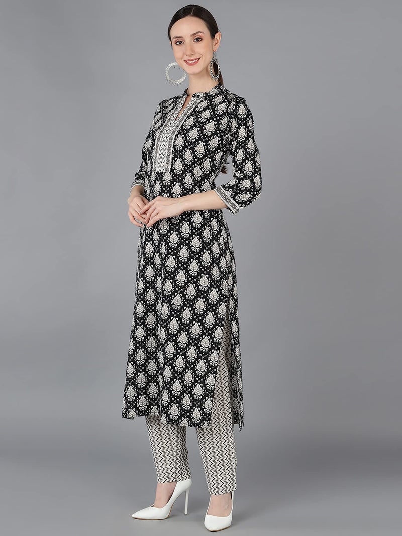 Vaamsi Women's Abstract Printed Kurta Trousers With Dupatta (VKSKD1673_XS_Black) - Image 3