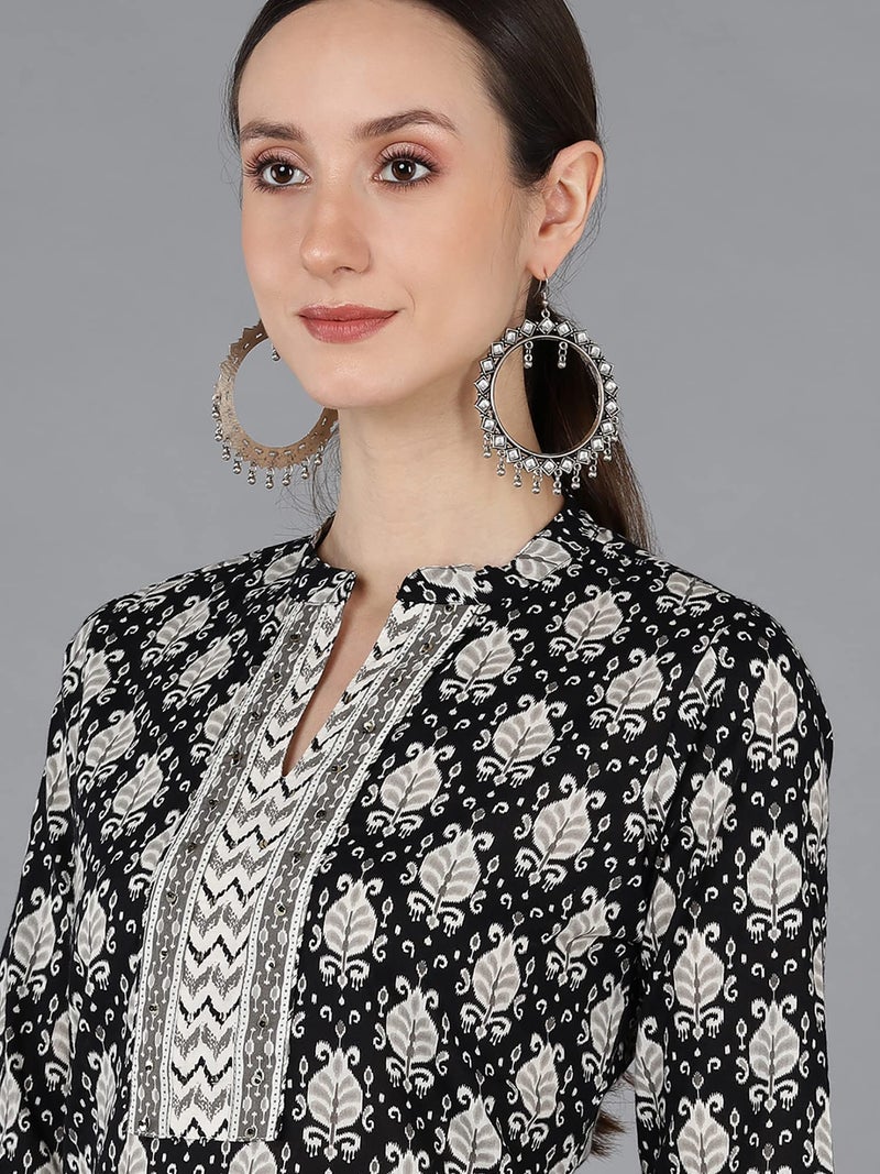 Vaamsi Women's Abstract Printed Kurta Trousers With Dupatta (VKSKD1673_XS_Black) - Image 2