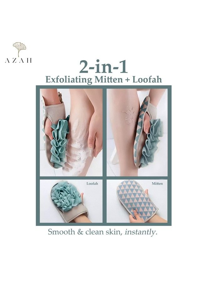 AZAH Exfoliating Gloves For Body Scrubbing ; Skin Exfoliating Gloves With 2 In 1 Use: Loofah And Exfoliating Mitten For Smooth & Clean Skin Green  - Image 3