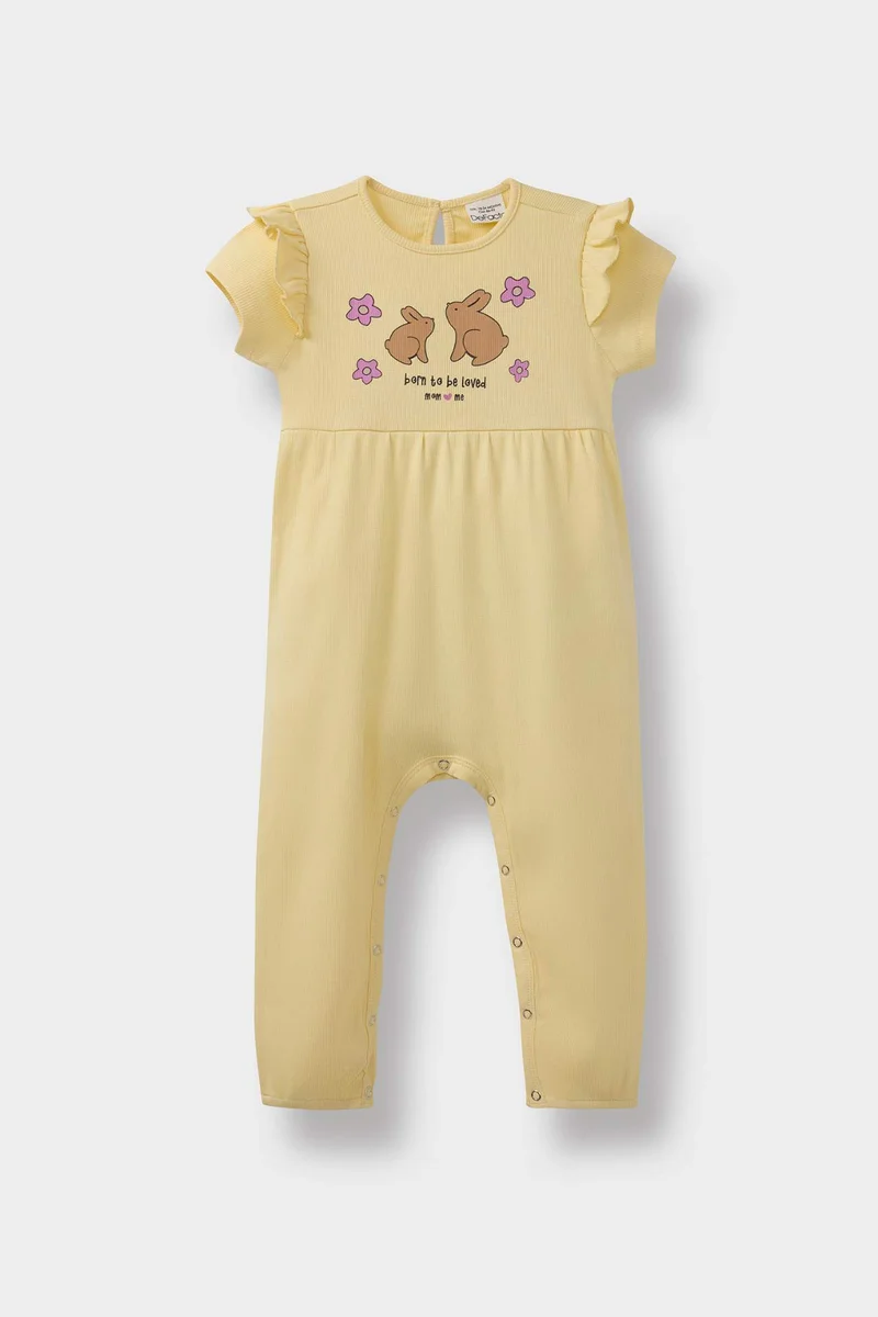 ديفاكتو Baby Girl Newborn Printed Ribbed Camisole Jumpsuit