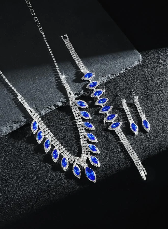 Take Two  Blue Rhinestone Necklace with Bracelet and Earrings et for Women | Best Price UAE