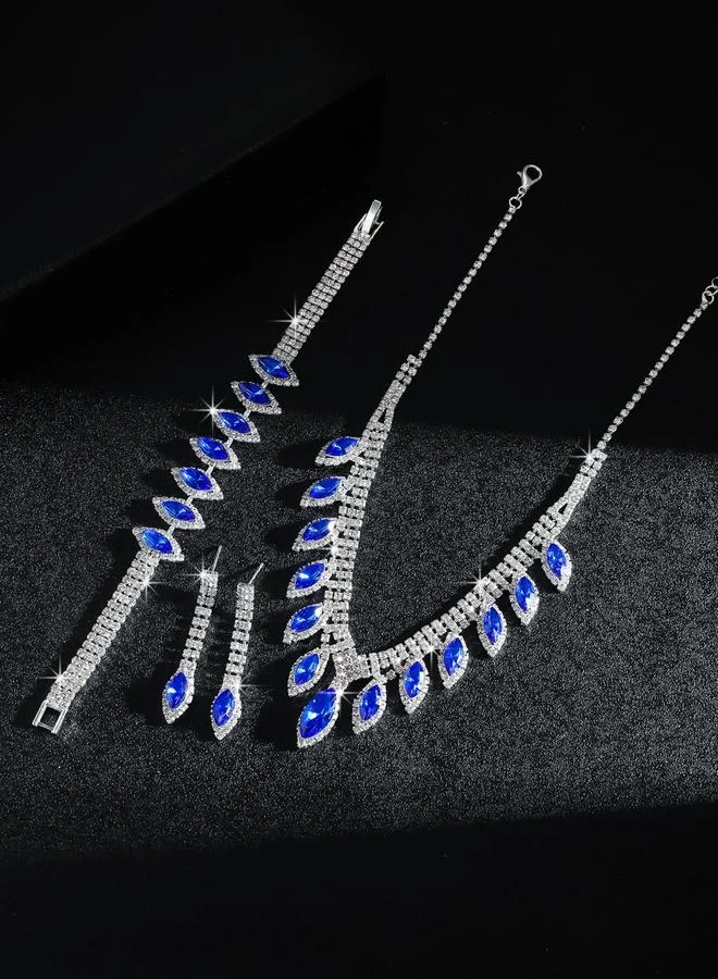 Take Two  Blue Rhinestone Necklace with Bracelet and Earrings et for Women | Best Price UAE