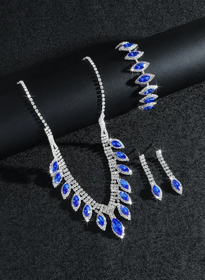 Take Two  Blue Rhinestone Necklace with Bracelet and Earrings et for Women | Best Price UAE