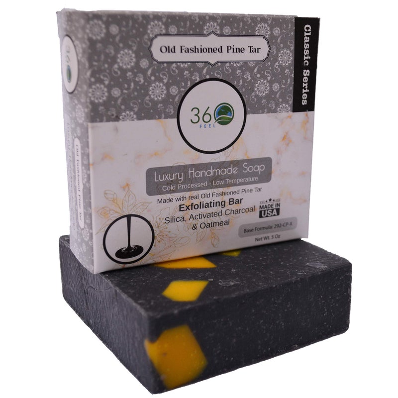 360Feel Pine Tar Bar Soap - Made in the USA - Castile Handmade, All-Natural, Cold-Processed - Infused with Pine Tar for Relaxation & Calm - Rich, Creamy Lather - (5oz) - Image 4