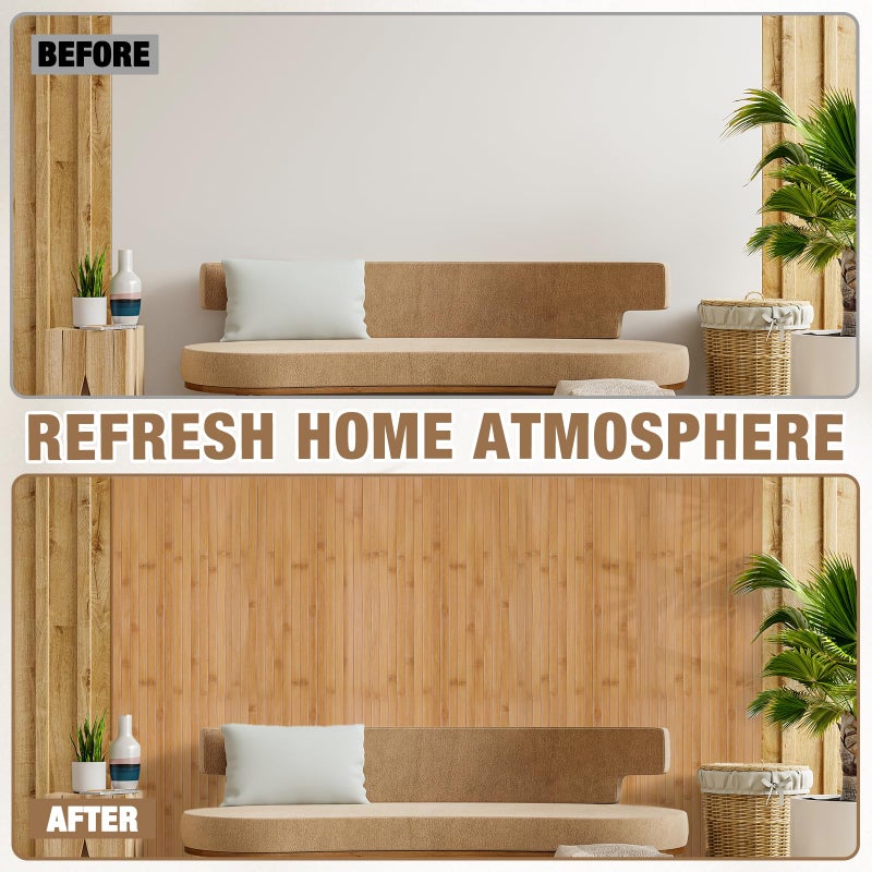 EYAYEN Natural Bamboo Wall Panel for Interior Wall Decor, Pole Wrap Wainscoting Interior Wall Cladding Panel for Kitchen Island, Bedroom, Living Room Office,Decor(16" H x 96" L, Light-Carbonized) - Image 5