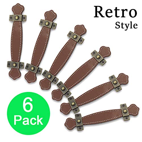 Seimneire 6pcs Surface Leather Furniture Handle, 6.3" Retro Style Leather Pull Handle for Drawer/Cabinet/PU Suitcase - Brown - Image 2