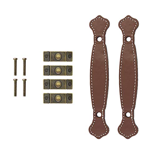 Seimneire 6pcs Surface Leather Furniture Handle, 6.3" Retro Style Leather Pull Handle for Drawer/Cabinet/PU Suitcase - Brown - Image 4