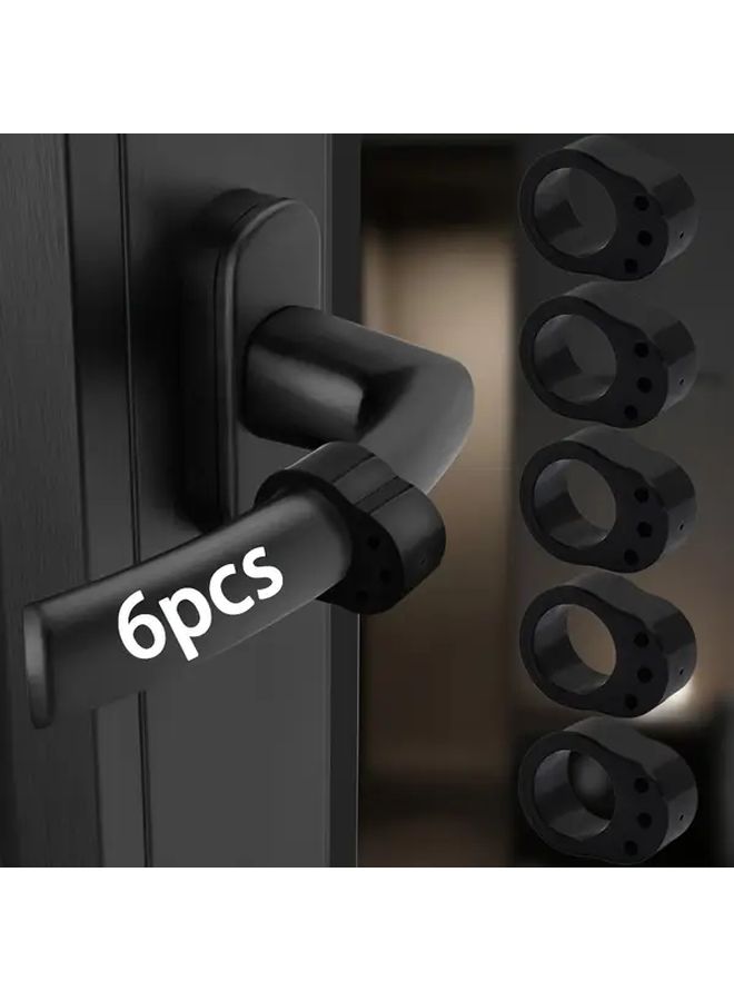 6 Pieces O Shaped Black Door Handle Protectors With Silent Covers for Home Use Collision Prevention Door Stoppers No Drilling Required - Image 1