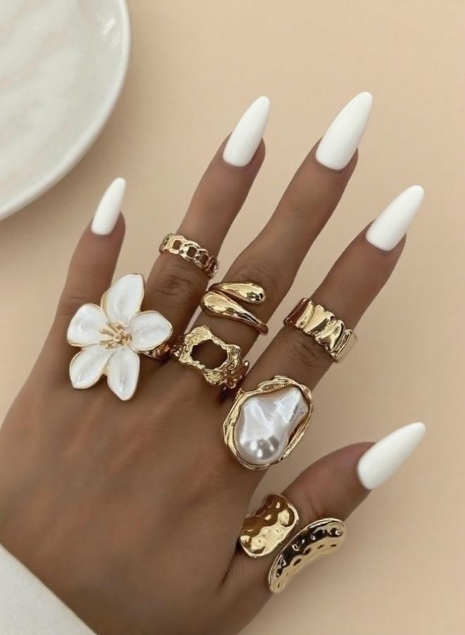 Take Two Set of 7 - 3D Flower Statement Rings - Image 2