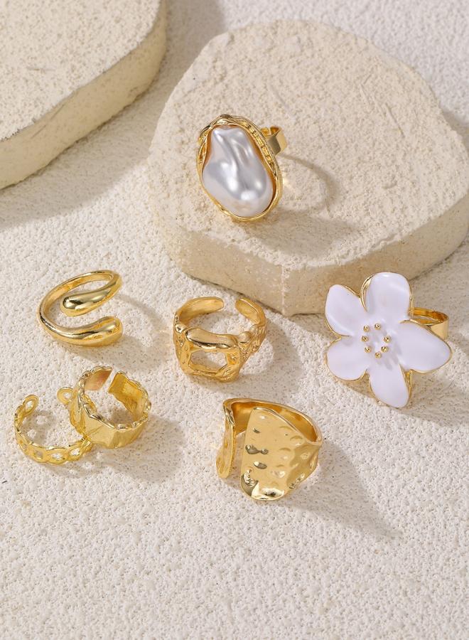 Take Two Set of 7 - 3D Flower Statement Rings - Image 5