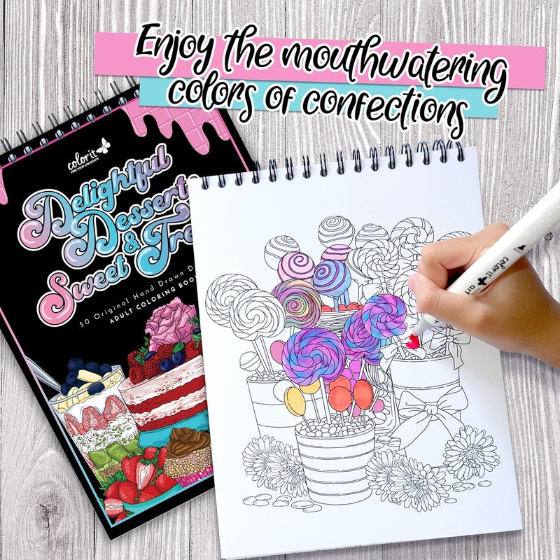 ColorIt كتاب تلوين البالغين ColorIt للحلويات والحلويات اللذيذة - 50 تصميمًا أصليًا مرسومًا باليد - Image 2