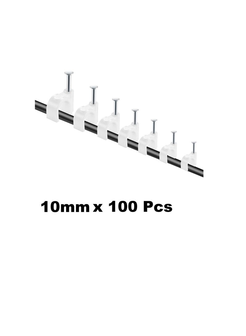 Electrical Cable Wire Round Clips, Steel Nails Tacks Holder for Organizing Electric Wires Cables Lines - White (10mm - 100Pcs) - Image 2