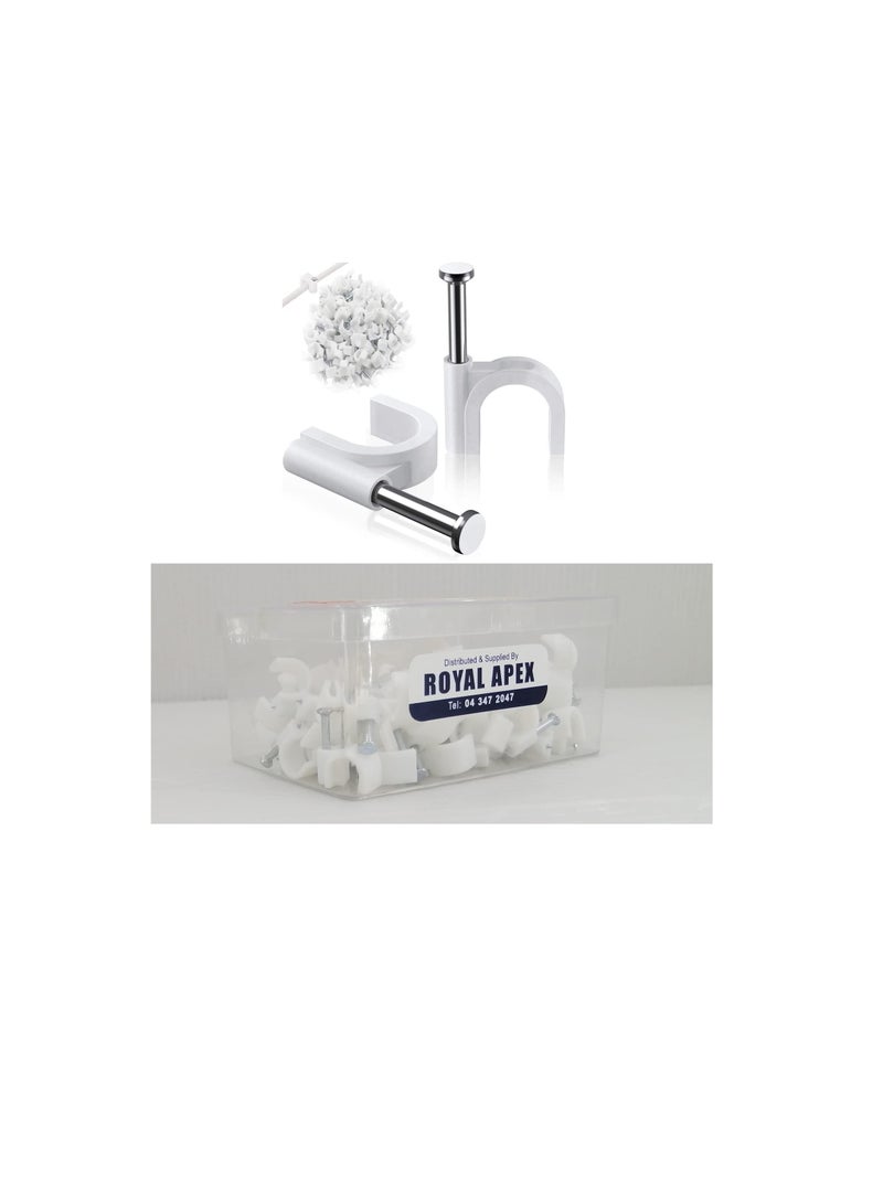 Electrical Cable Wire Round Clips, Steel Nails Tacks Holder for Organizing Electric Wires Cables Lines - White (10mm - 100Pcs) - Image 1