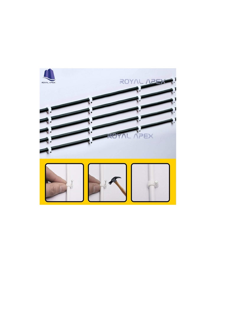 Electrical Cable Wire Round Clips, Steel Nails Tacks Holder for Organizing Electric Wires Cables Lines - White (10mm - 100Pcs) - Image 3
