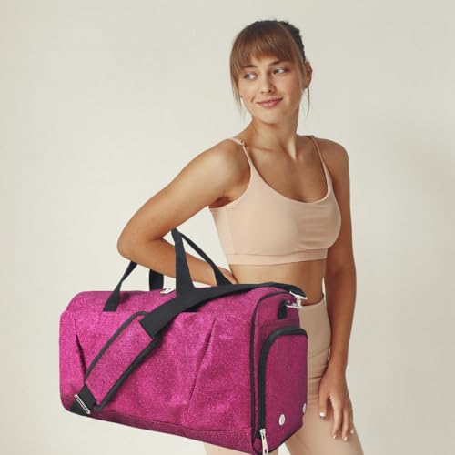 NGIL Glitter Cheers Sports Gym Duffel with Shoe Compartment and Small Carry on Travel Tote Bags for Women Gym bag Overnight bags for Women Cheer Bag GlitterHot Pink - Image 3