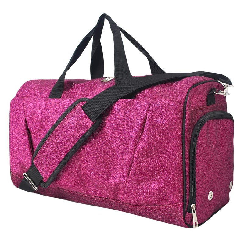 NGIL Glitter Cheers Sports Gym Duffel with Shoe Compartment and Small Carry on Travel Tote Bags for Women Gym bag Overnight bags for Women Cheer Bag GlitterHot Pink - Image 2