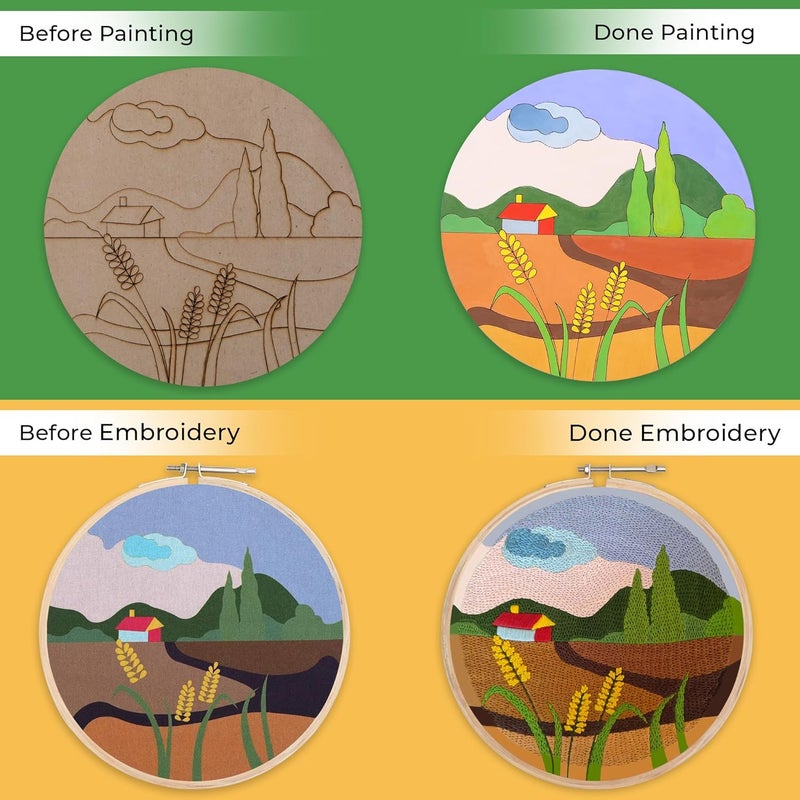 picknMAKE DIY Landscape Beginners Embroidery & MDF Painting Combo Kit | Art & Craft Kit for Adults & Kids | Includes Threads, Frame, Fabric, Needle, Colors, MDF Board & More | Ideal Gift & Hobby Kit - Image 4