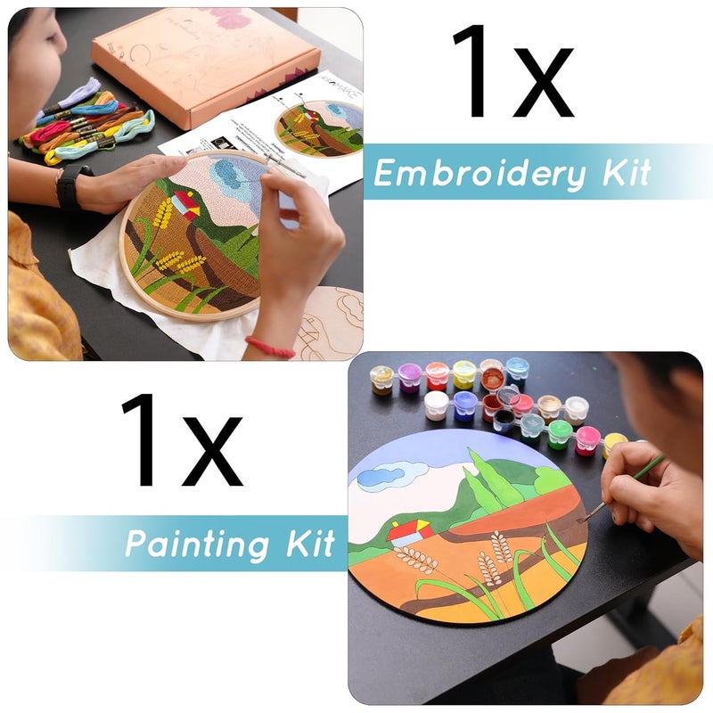 picknMAKE DIY Landscape Beginners Embroidery & MDF Painting Combo Kit | Art & Craft Kit for Adults & Kids | Includes Threads, Frame, Fabric, Needle, Colors, MDF Board & More | Ideal Gift & Hobby Kit - Image 5