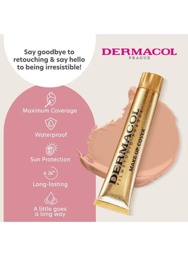 Dermacol Make Up Cover Full Coverage Foundation 30g Shade 210 – Waterproof Long-Lasting Makeup Cream SPF30, Lightweight & Hypoallergenic, Conceals Tattoos, Acne, Scars, Spots & Dark Circles - Image 3