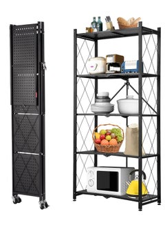Gogoya 5 Tier Thickened Foldable Storage Rack with Wheels,No Assembly,Large Capacity Shelves,Heavy-Duty Metal Shelving Unit Rolling Cart for Garage, Kitchen, Basement, Pantry(Black, 5-Tier)  - Image 1